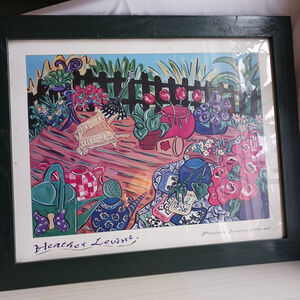 Heather Levine Garden Scene Framed Art Poster Pink Blue